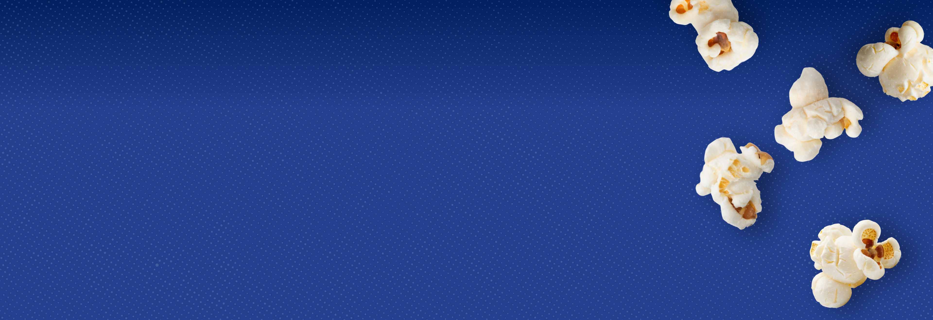 Weaver Popcorn: Build A Great Work Culture With Us Blue background with half-tone effect and popped popcorn kernels.